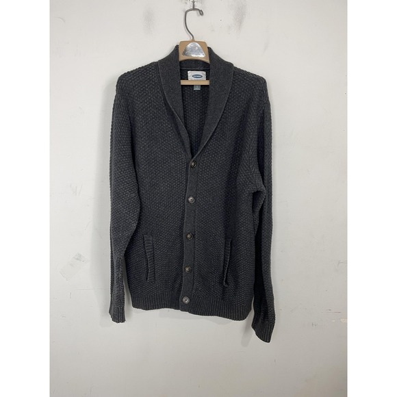 Old Navy Other - Old Navy Sweater Mens XL Gray Waffle Knit Fisherman Wool Shawl Collar‎ Cardigan